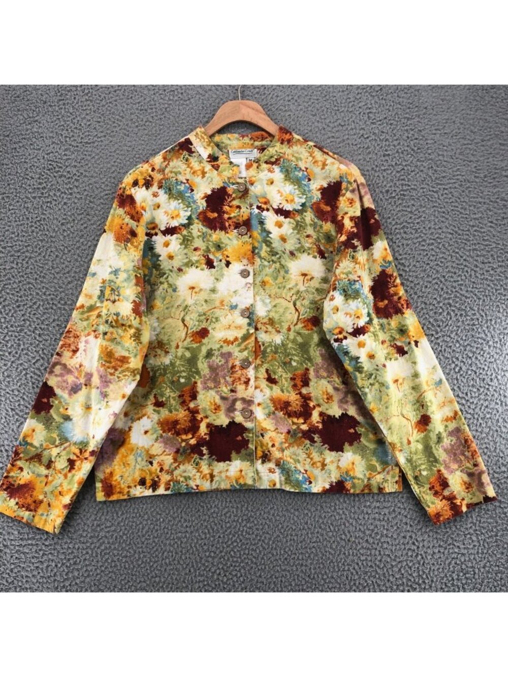 Coldwater Creek Jacket Womens Medium Multicolor Floral Linen Blend Button Casual